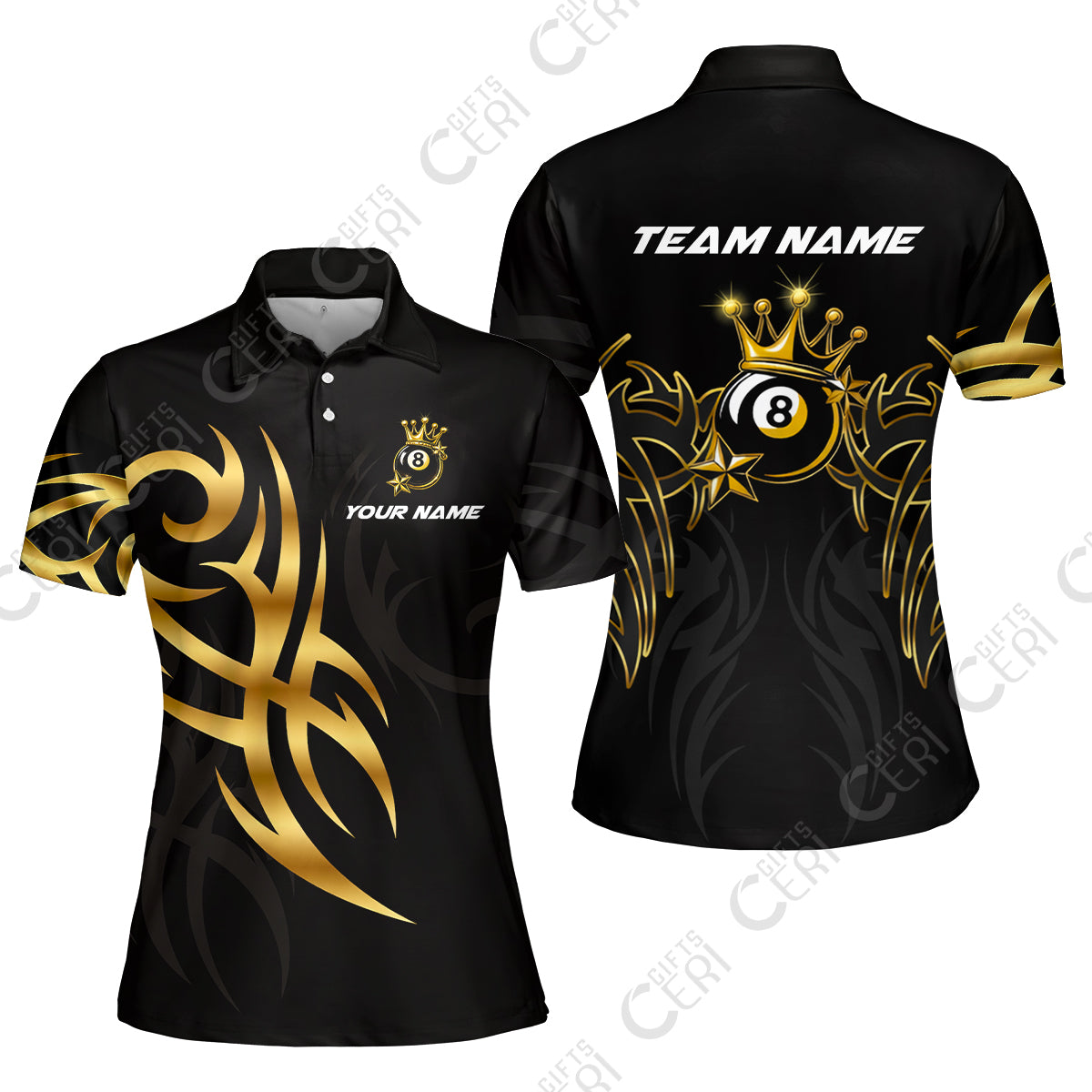Customized 8 Ball Pool Women Polo Shirt, Billiard 8-Ball Crown And Stars, Billiards Jerseys