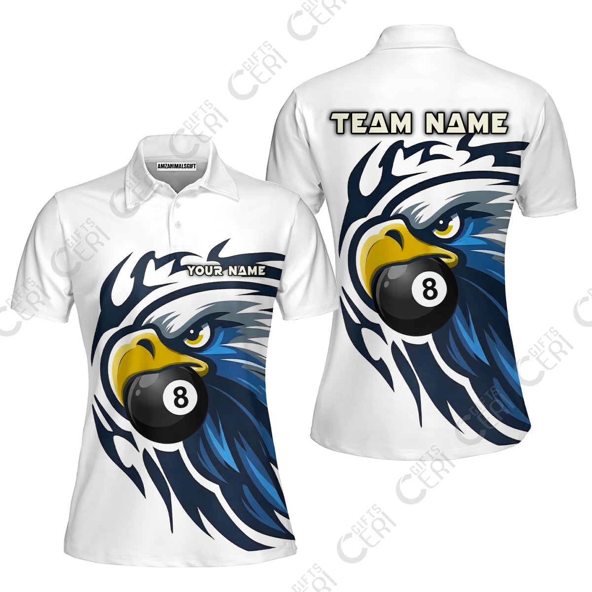 Customized 8 Ball Pool Women Polo Shirt, Eagle Eye 8-Ball, Personalized Billiards Jersey