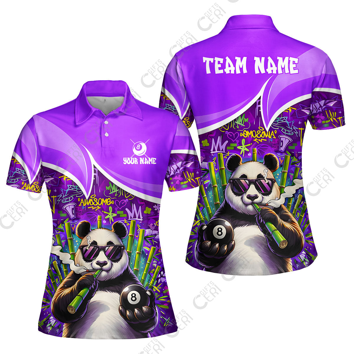 Customized 8 Ball Pool Women Polo Shirt, 8-Ball Panda Bamboo Billiards, Billiards Jerseys