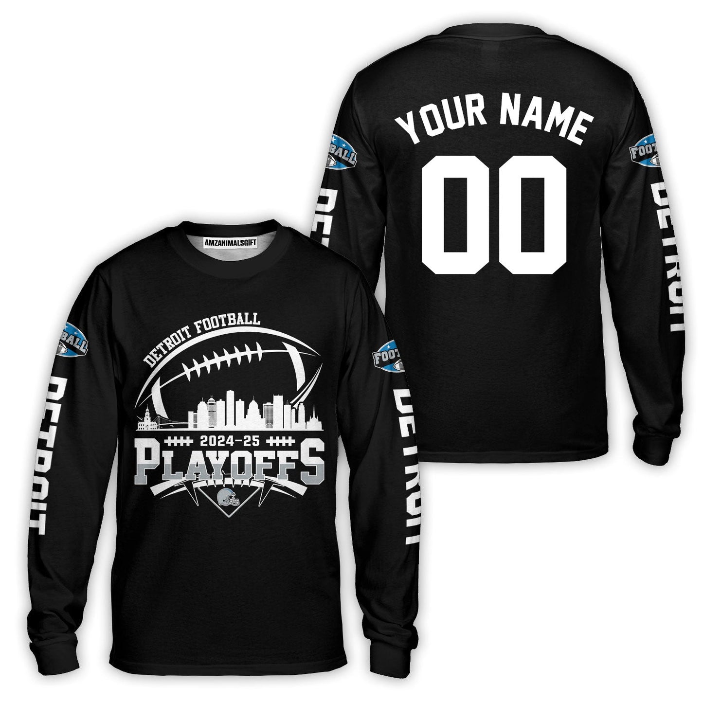 Detroit American Football 2024-25 Playoffs Skyline Custom Hoodie, Detroit Game Day Custom 2 Sided Hoodie, Playoffs Hoodie For Detroit Football Fans