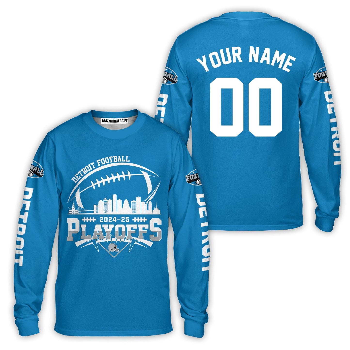 Detroit American Football 2024-25 Playoffs Skyline Custom Hoodie, Detroit Game Day Custom 2 Sided Hoodie, Playoffs Hoodie For Detroit Football Fans