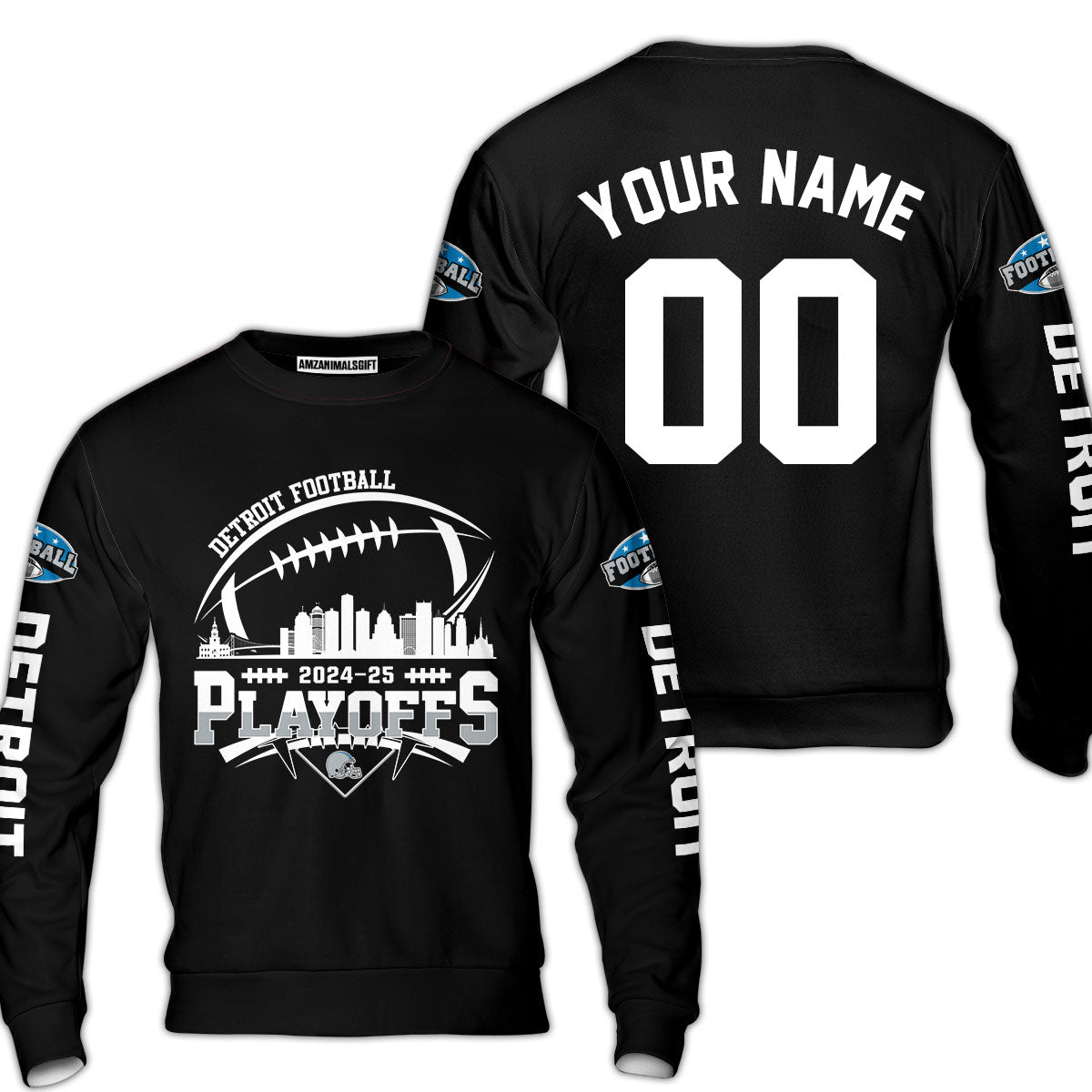 Detroit American Football 2024-25 Playoffs Skyline Custom Hoodie, Detroit Game Day Custom 2 Sided Hoodie, Playoffs Hoodie For Detroit Football Fans