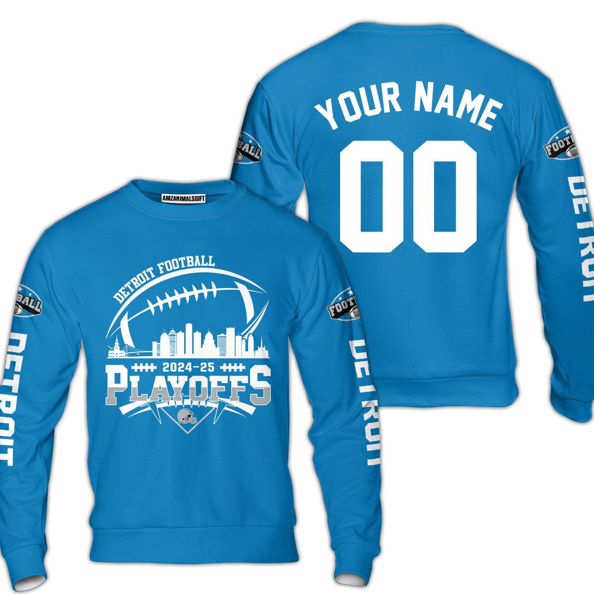 Detroit American Football 2024-25 Playoffs Skyline Custom Hoodie, Detroit Game Day Custom 2 Sided Hoodie, Playoffs Hoodie For Detroit Football Fans