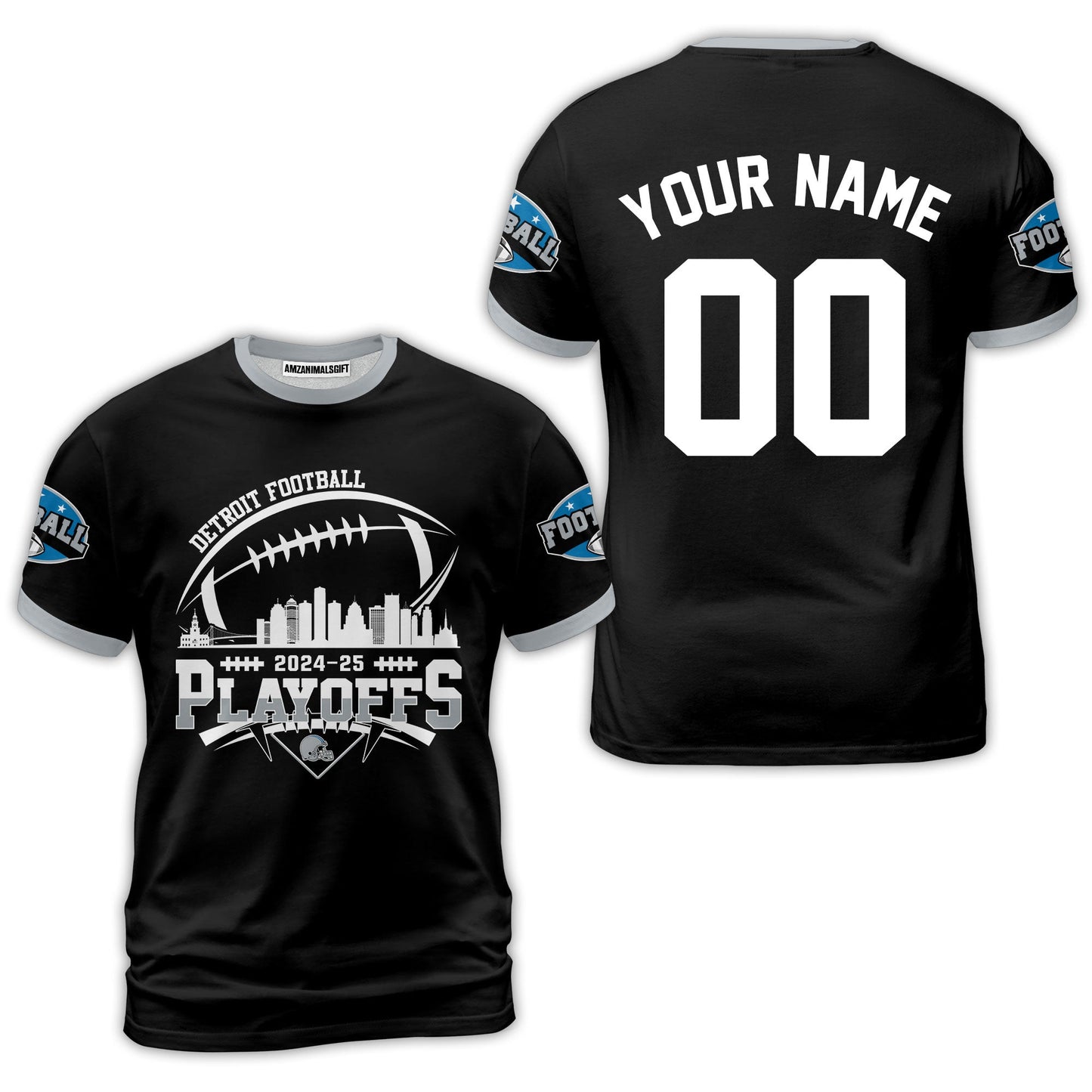 Detroit American Football 2024-25 Playoffs Skyline Custom Hoodie, Detroit Game Day Custom 2 Sided Hoodie, Playoffs Hoodie For Detroit Football Fans