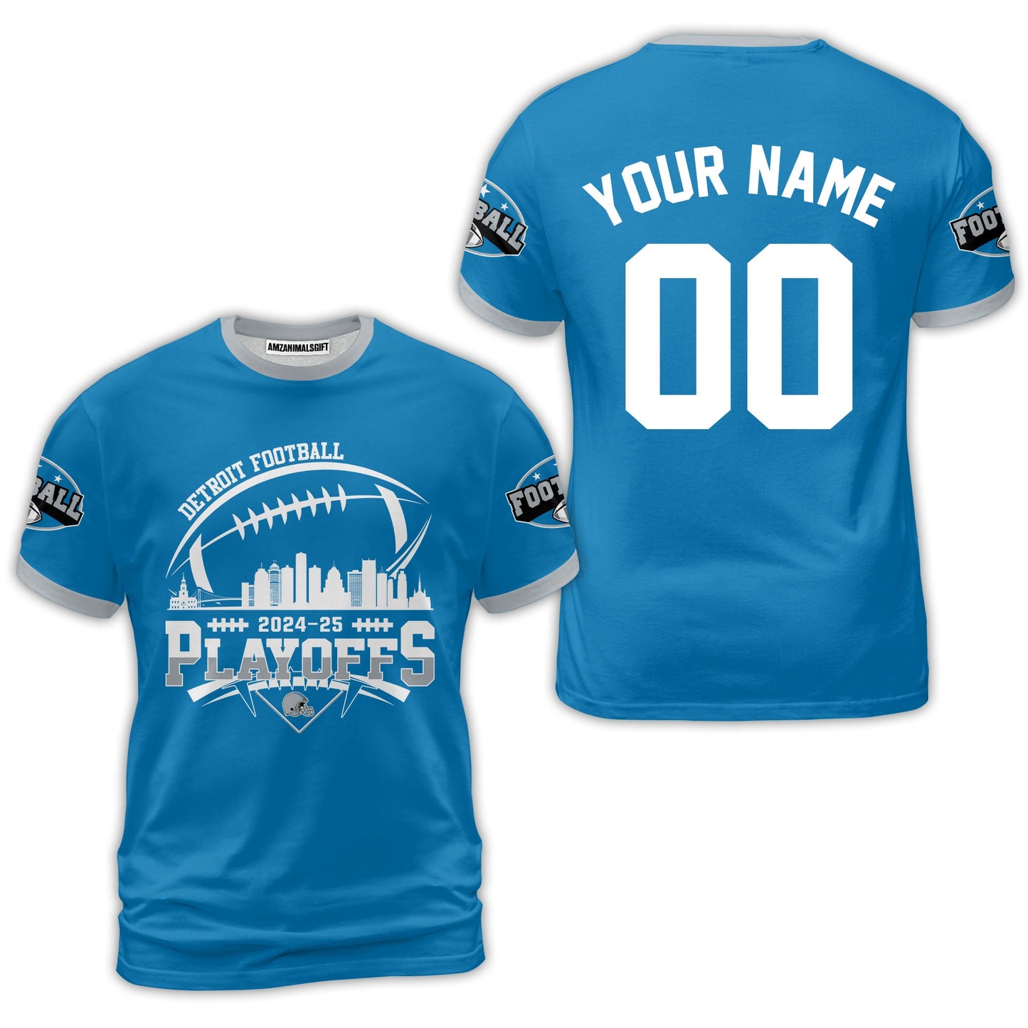 Detroit American Football 2024-25 Playoffs Skyline Custom Hoodie, Detroit Game Day Custom 2 Sided Hoodie, Playoffs Hoodie For Detroit Football Fans