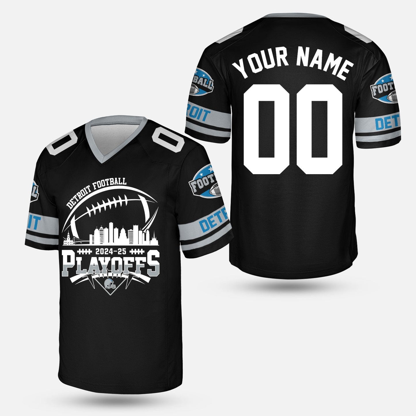 Detroit American Football 2024-25 Playoffs Skyline Custom Hoodie, Detroit Game Day Custom 2 Sided Hoodie, Playoffs Hoodie For Detroit Football Fans