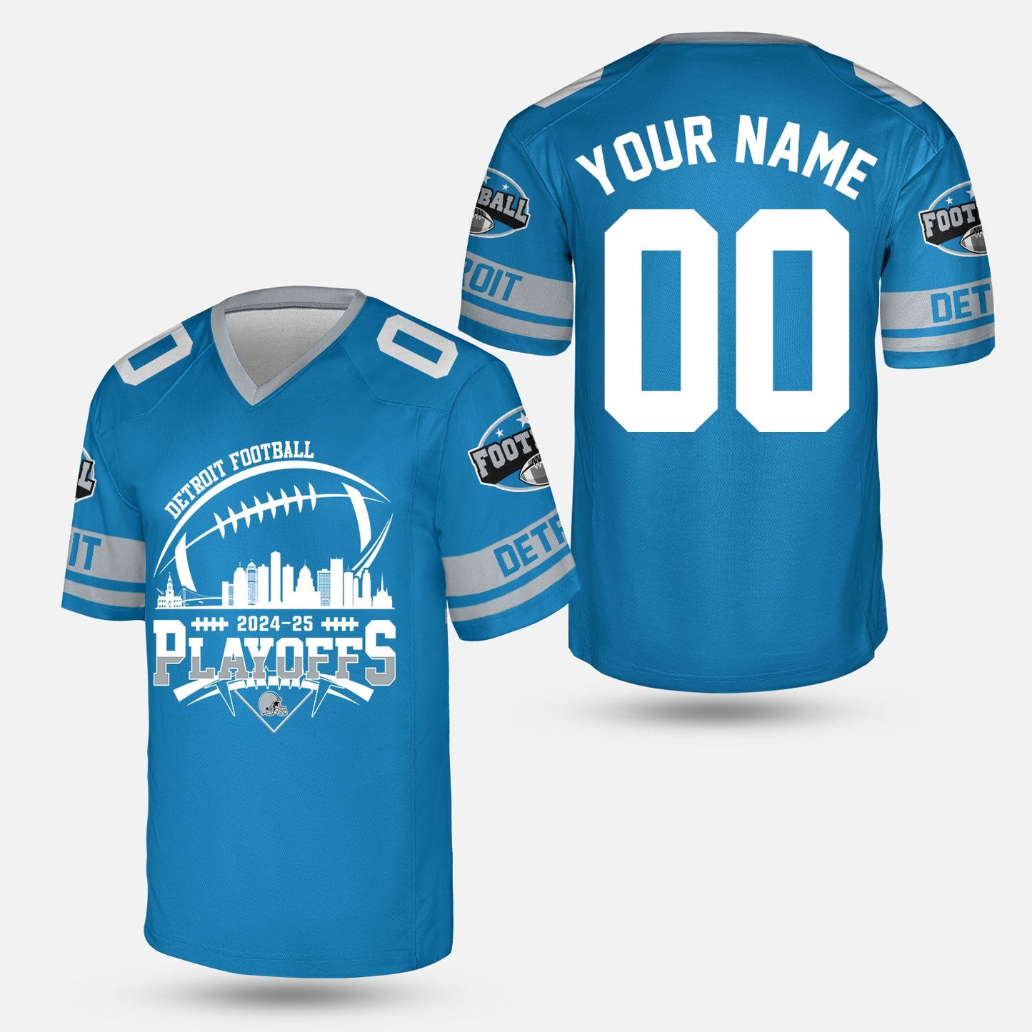 Detroit American Football 2024-25 Playoffs Skyline Custom Hoodie, Detroit Game Day Custom 2 Sided Hoodie, Playoffs Hoodie For Detroit Football Fans