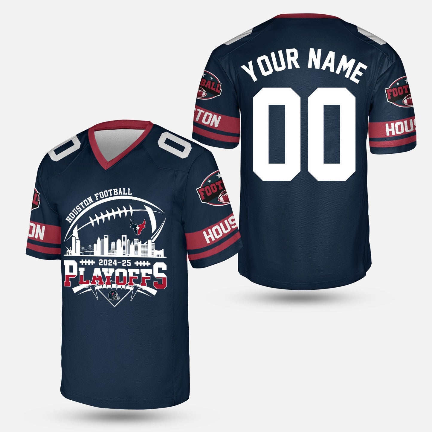 Houston American Football 2024-25 Playoffs Skyline Custom Sweatshirt, Houston Game Day Custom Playoffs Double Sided Sweatshirt For Houston Football