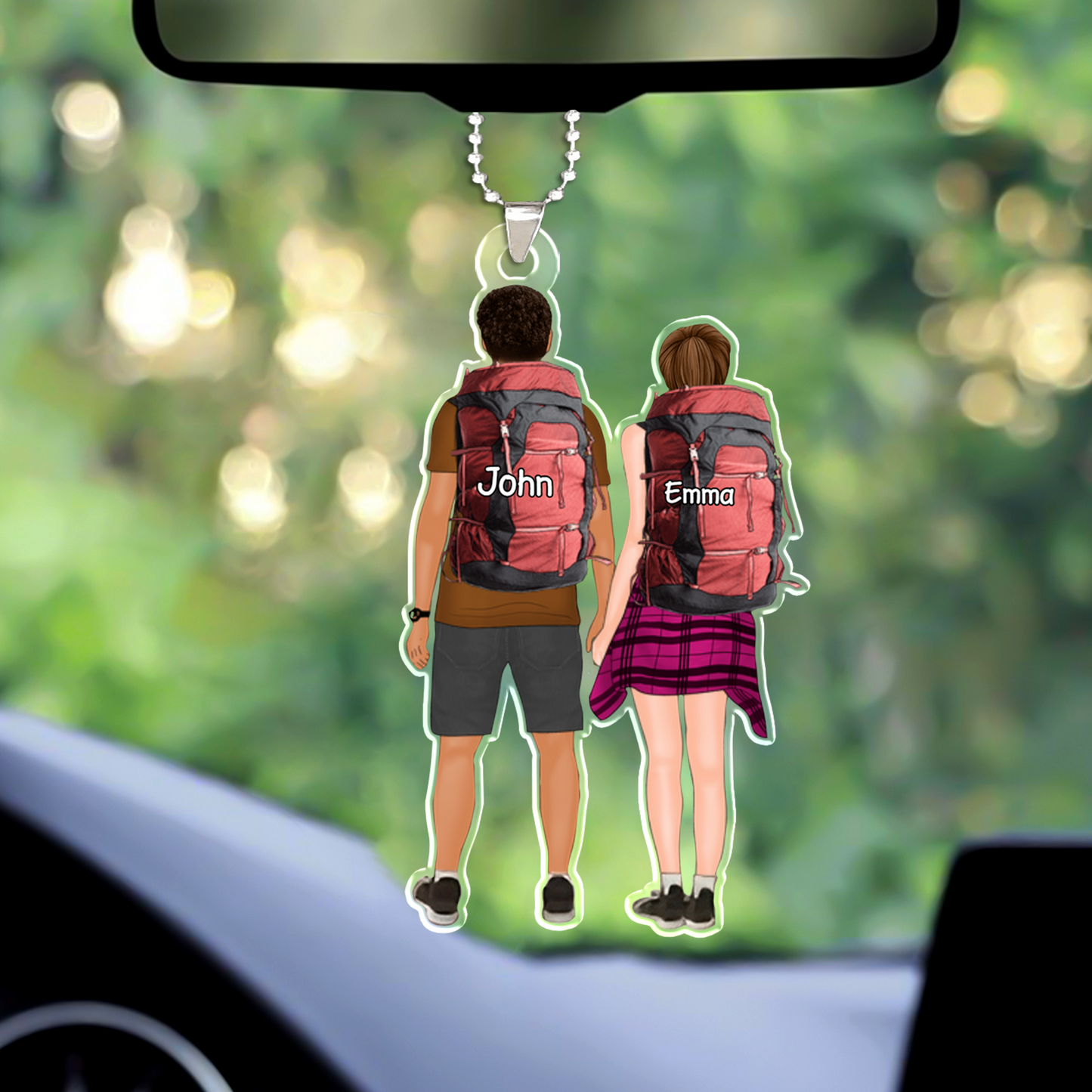 Personalized Hiking Couple Partners Hold Hands Flat Acrylic Keychain, Meaningful Gifts For Partners Soulmates Love Hiking