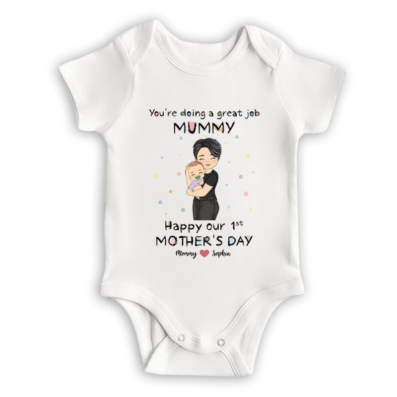 Personalized First Mother's Day You're Doing A Great Job Baby Onesie Gift For Mom And Baby Newborn Onesie - HN25
