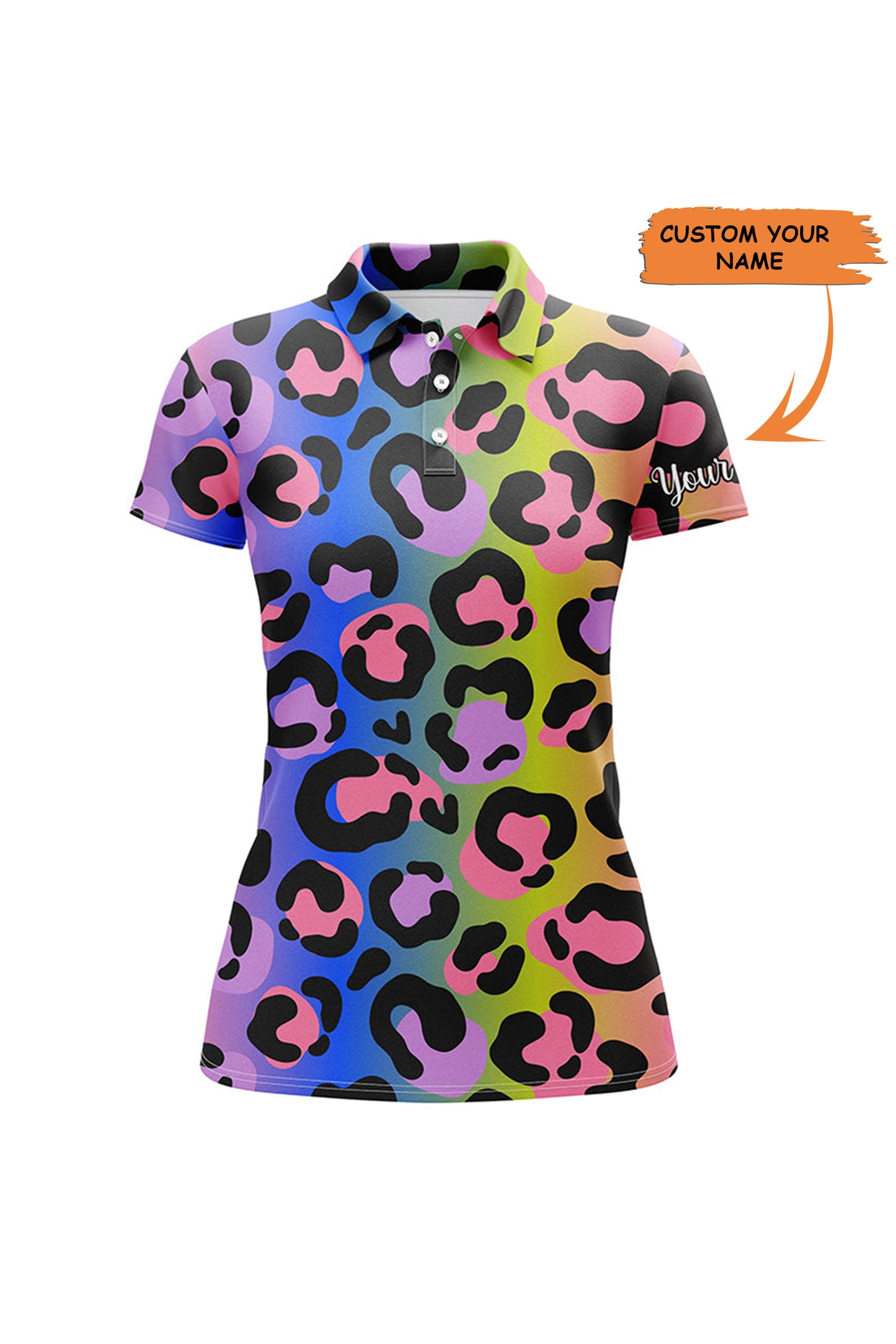Neon Rainbow Leopard Womens Golf Polo Shirts Custom Name Gift For Golf Lovers