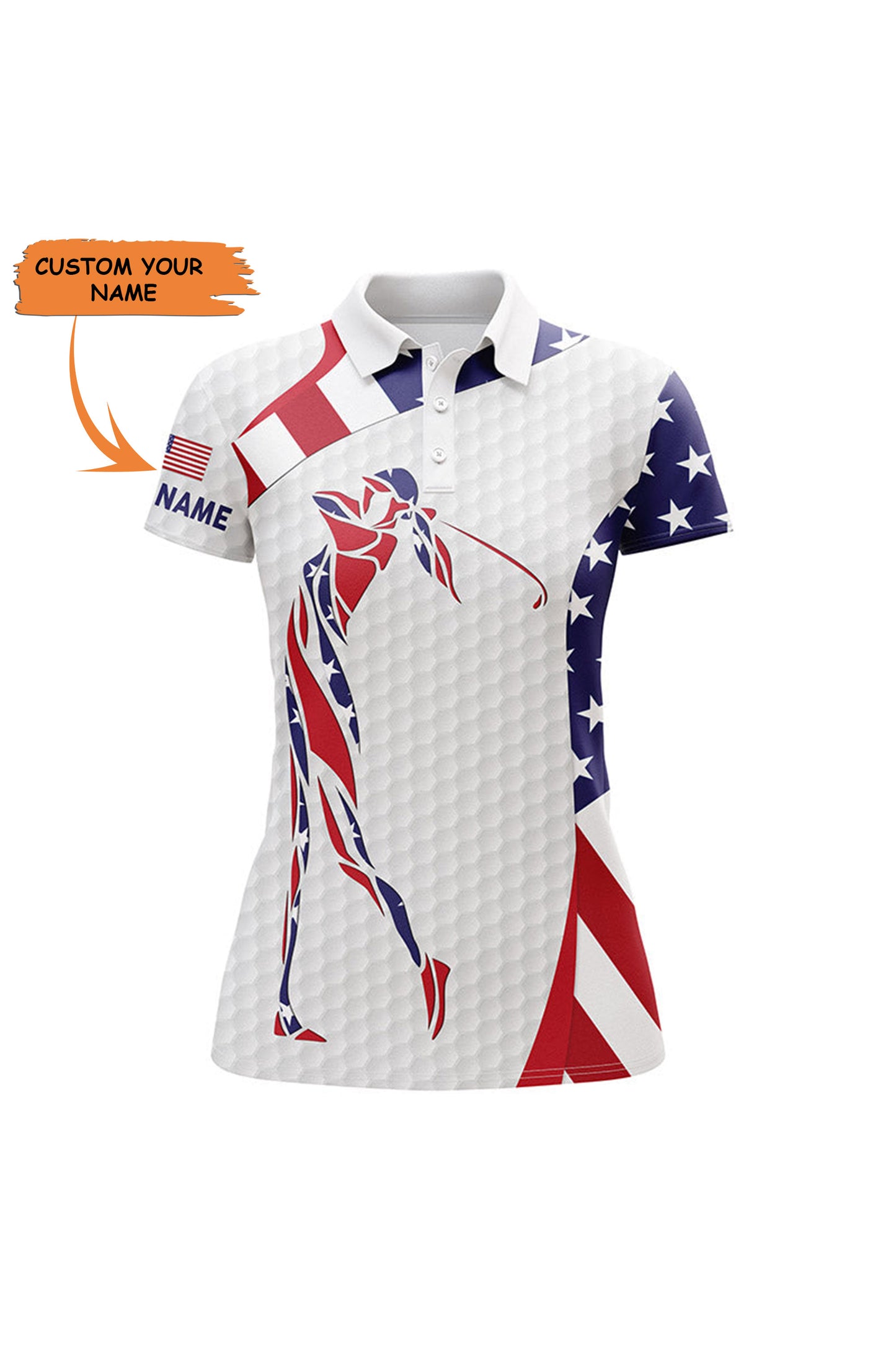 Personalized American Flag Patriot Golf White Womens Golf Polo Shirts Custom Name Golf Gifts