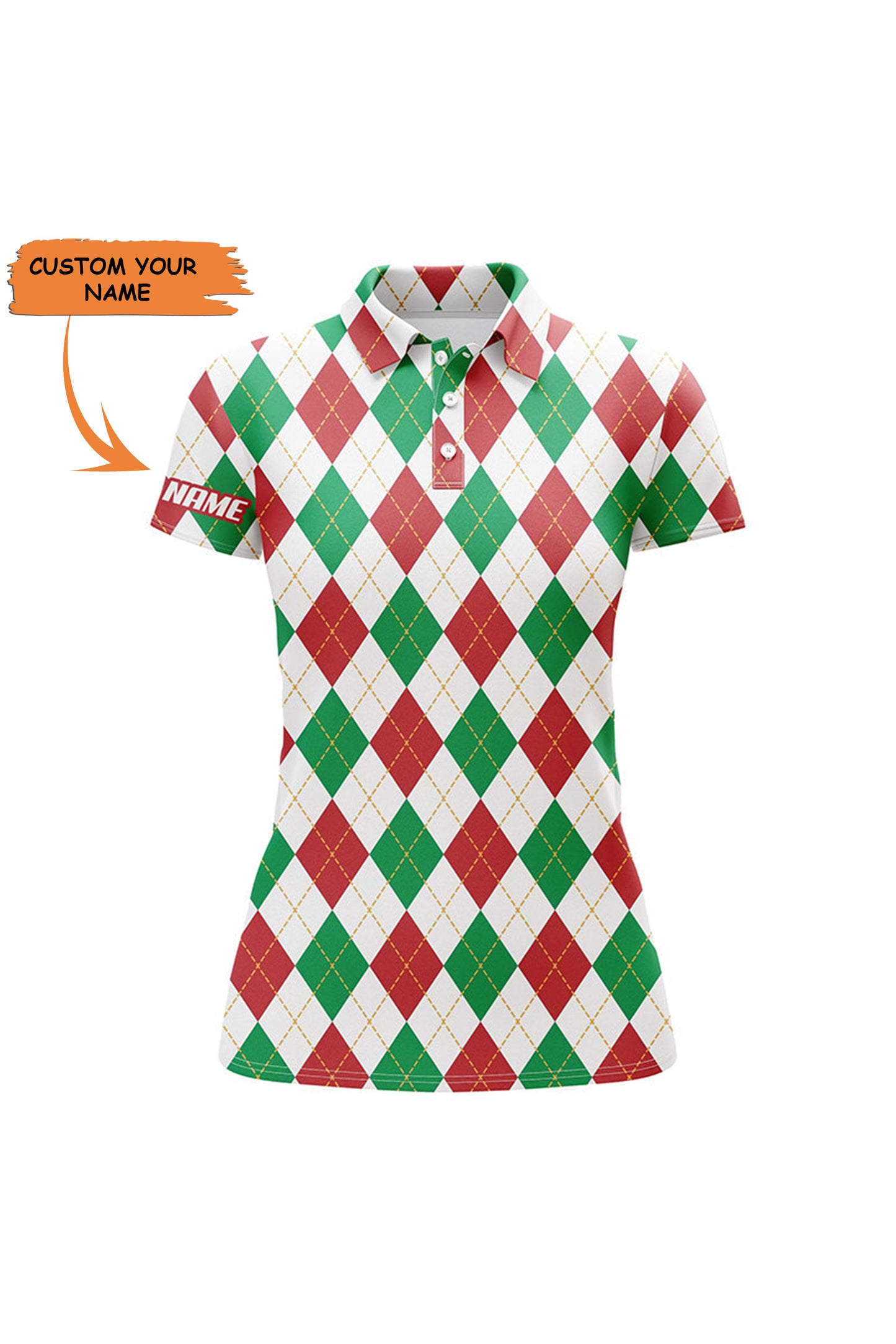 Personalized Christmas Plaid Argyle Pattern Womens Golf Polo Shirt Custom Team Golf Polo Shirts, Perfect Gift For Women