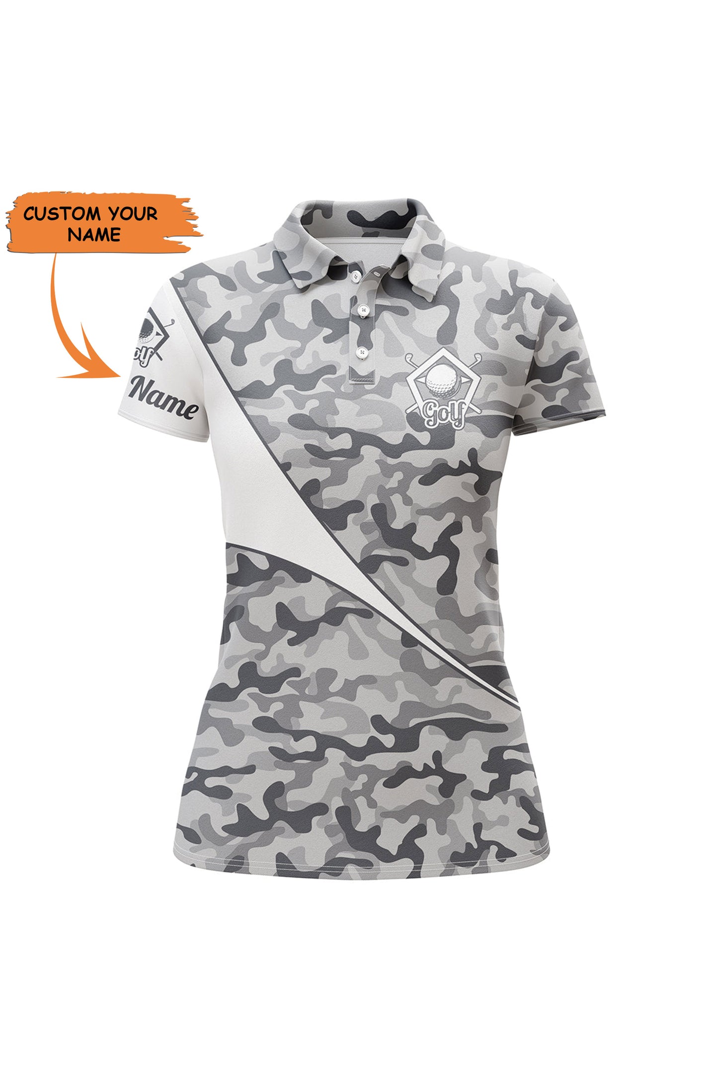 Personalized Gray Camo Golf Shirt Custom Name Women Golf Polo Shirt, Gifts For Golf Lovers
