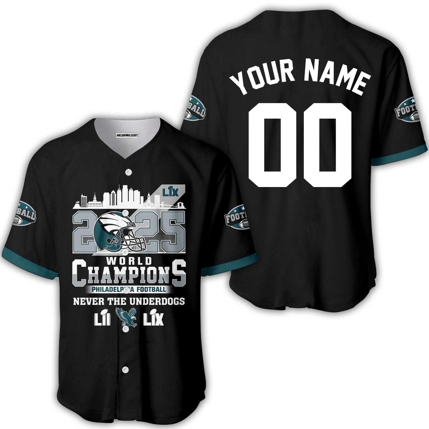 Customized Philadelphia Football LIX 2025 World Champions Baseball Jersey, Super LIX Champions Philadelphia Football Apparel - AOP