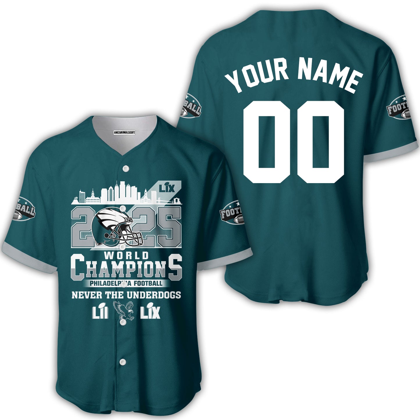 Customized Philadelphia Football LIX 2025 World Champions Baseball Jersey, Super LIX Champions Philadelphia Football Apparel - AOP