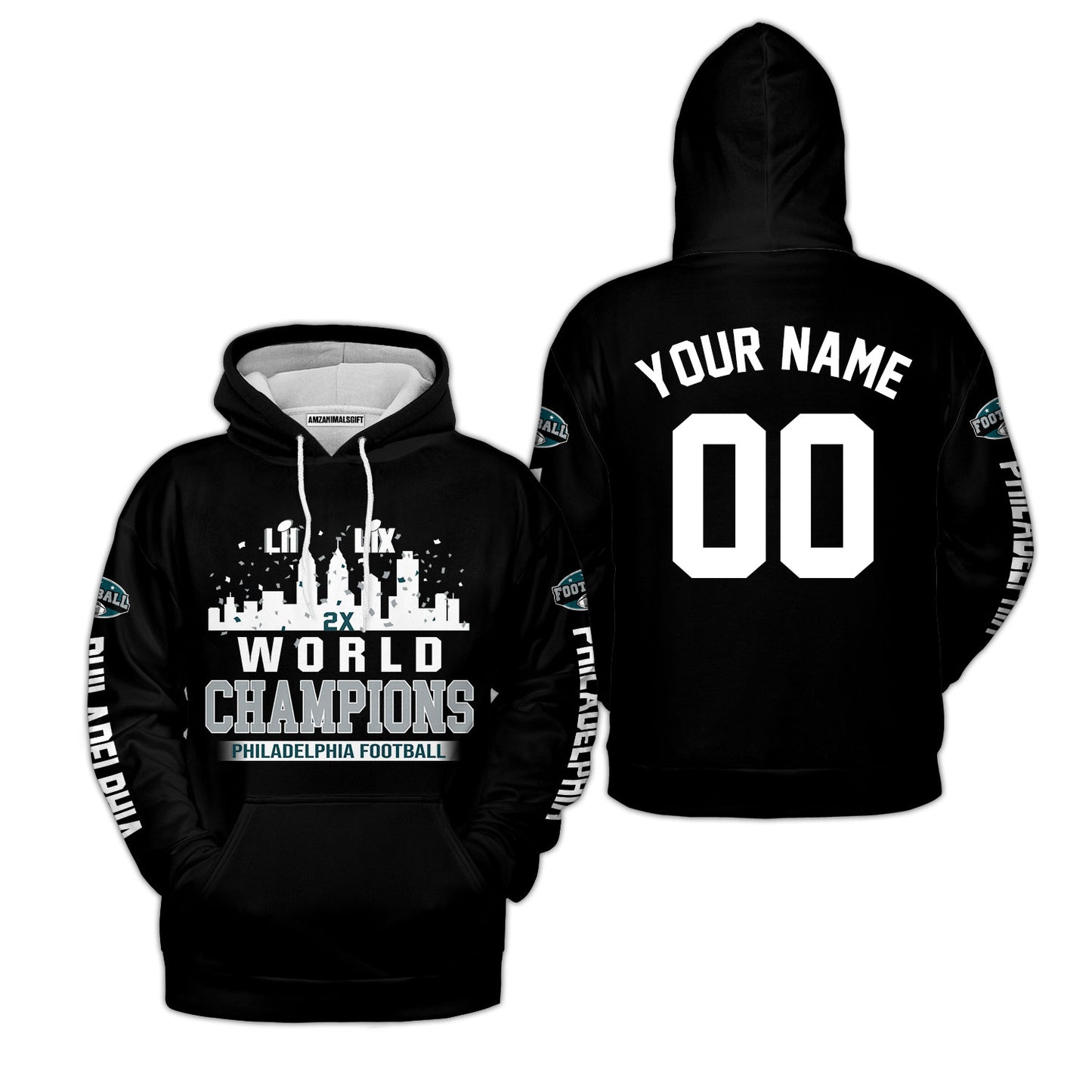 Customized Philadelphia Football Super LIX World Champions Sweatshirt Skyline Congrats, LIX Champions Philadelphia Apparel - AOP