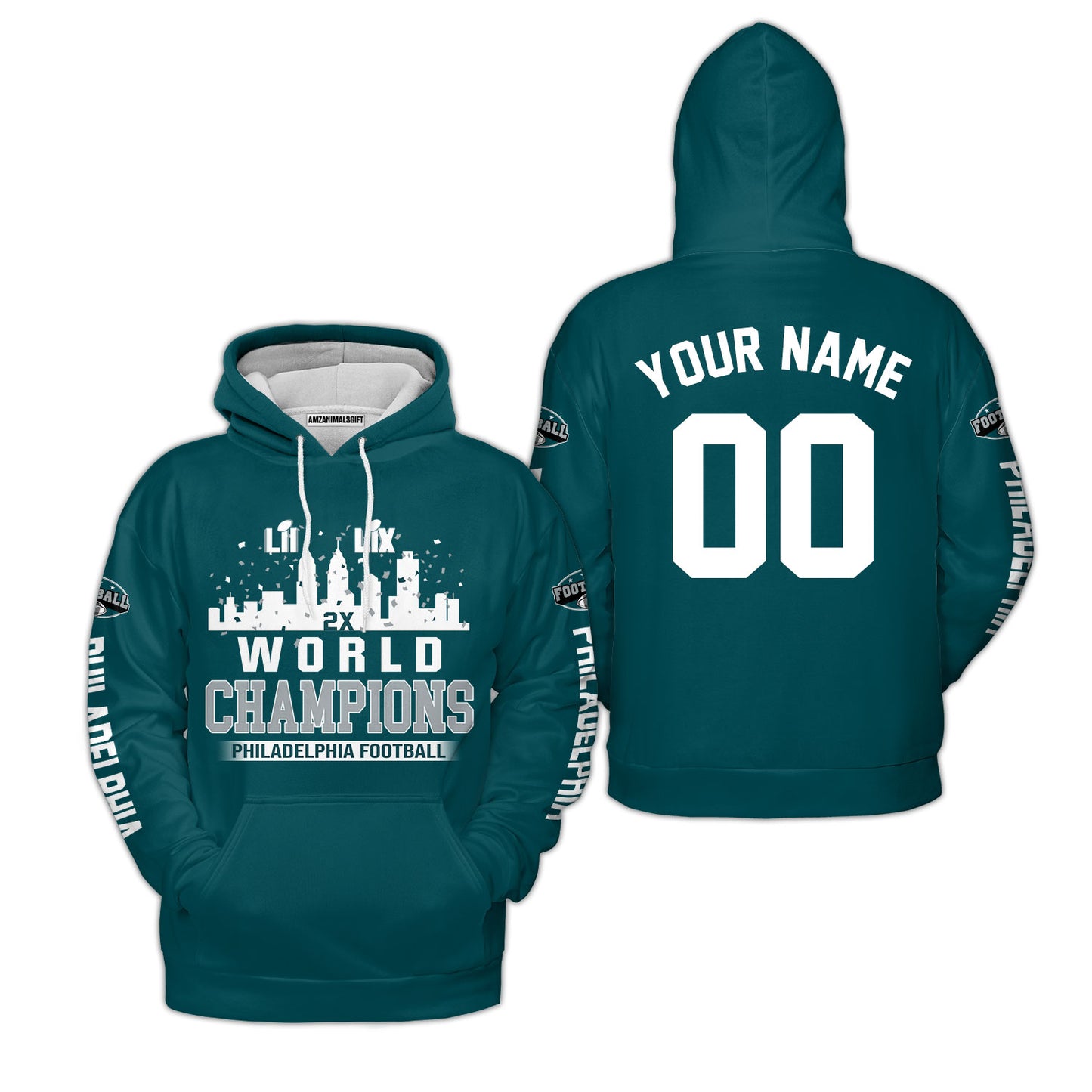 Customized Philadelphia Football Super LIX World Champions Sweatshirt Skyline Congrats, LIX Champions Philadelphia Apparel - AOP