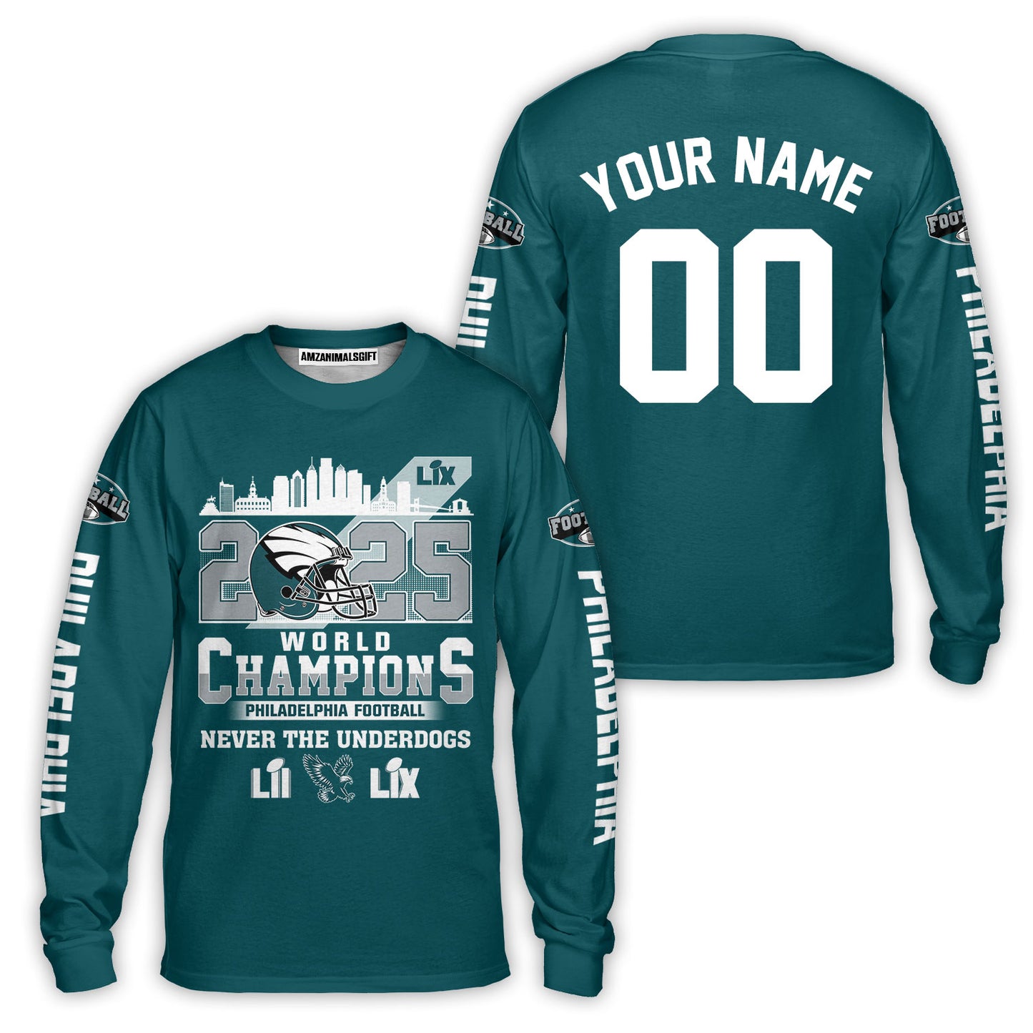 Customized Philadelphia Football LIX 2025 World Champions Baseball Jersey, Super LIX Champions Philadelphia Football Apparel - AOP