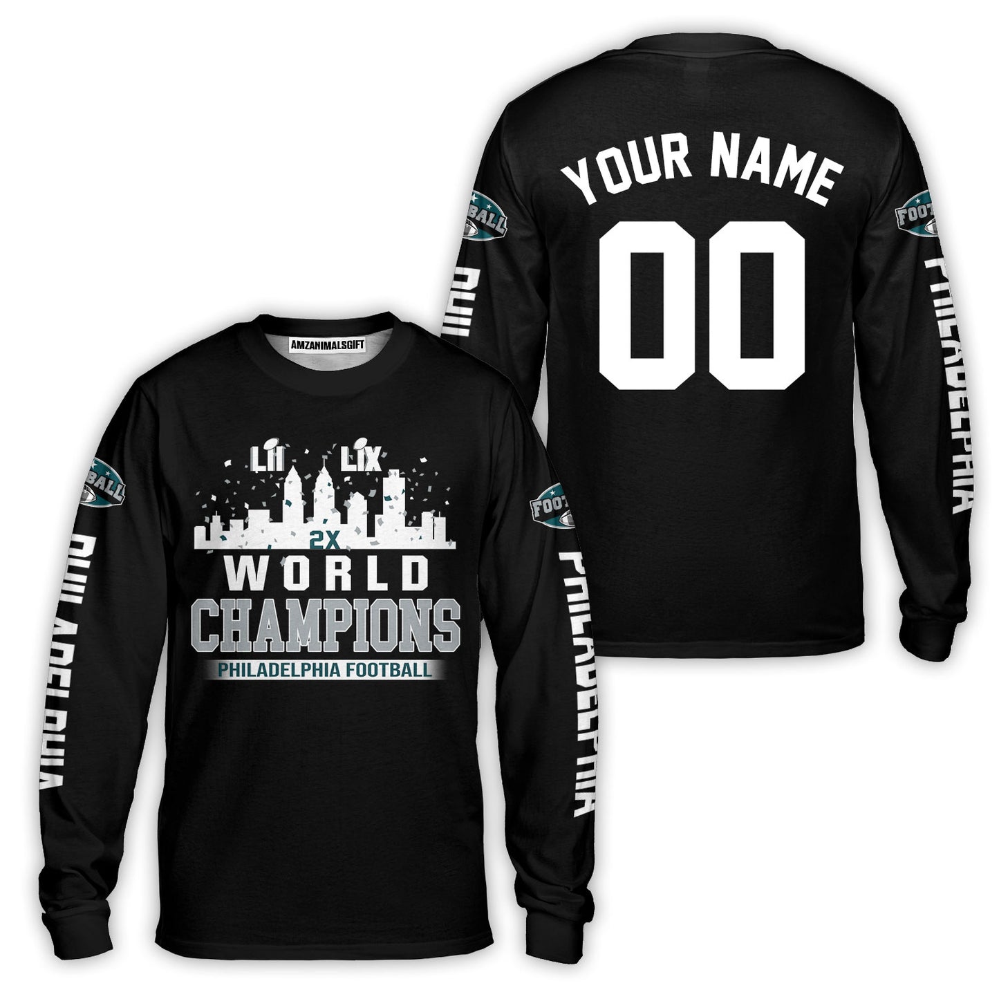 Customized Philadelphia Football Super LIX World Champions Sweatshirt Skyline Congrats, LIX Champions Philadelphia Apparel - AOP