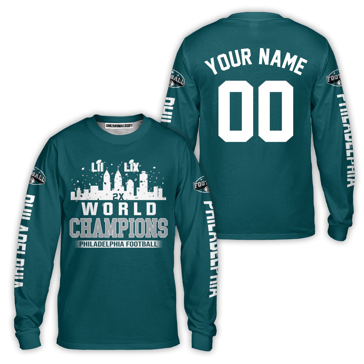 Customized Philadelphia Football Super LIX World Champions Sweatshirt Skyline Congrats, LIX Champions Philadelphia Apparel - AOP