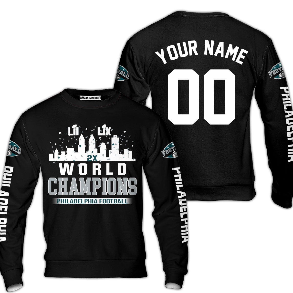 Customized Philadelphia Football Super LIX World Champions Sweatshirt Skyline Congrats, LIX Champions Philadelphia Apparel - AOP