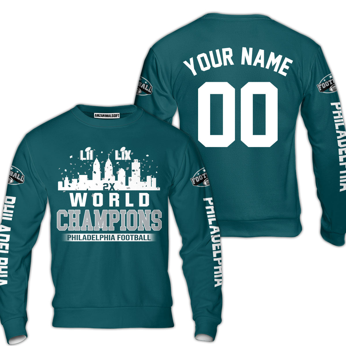 Customized Philadelphia Football Super LIX World Champions Sweatshirt Skyline Congrats, LIX Champions Philadelphia Apparel - AOP