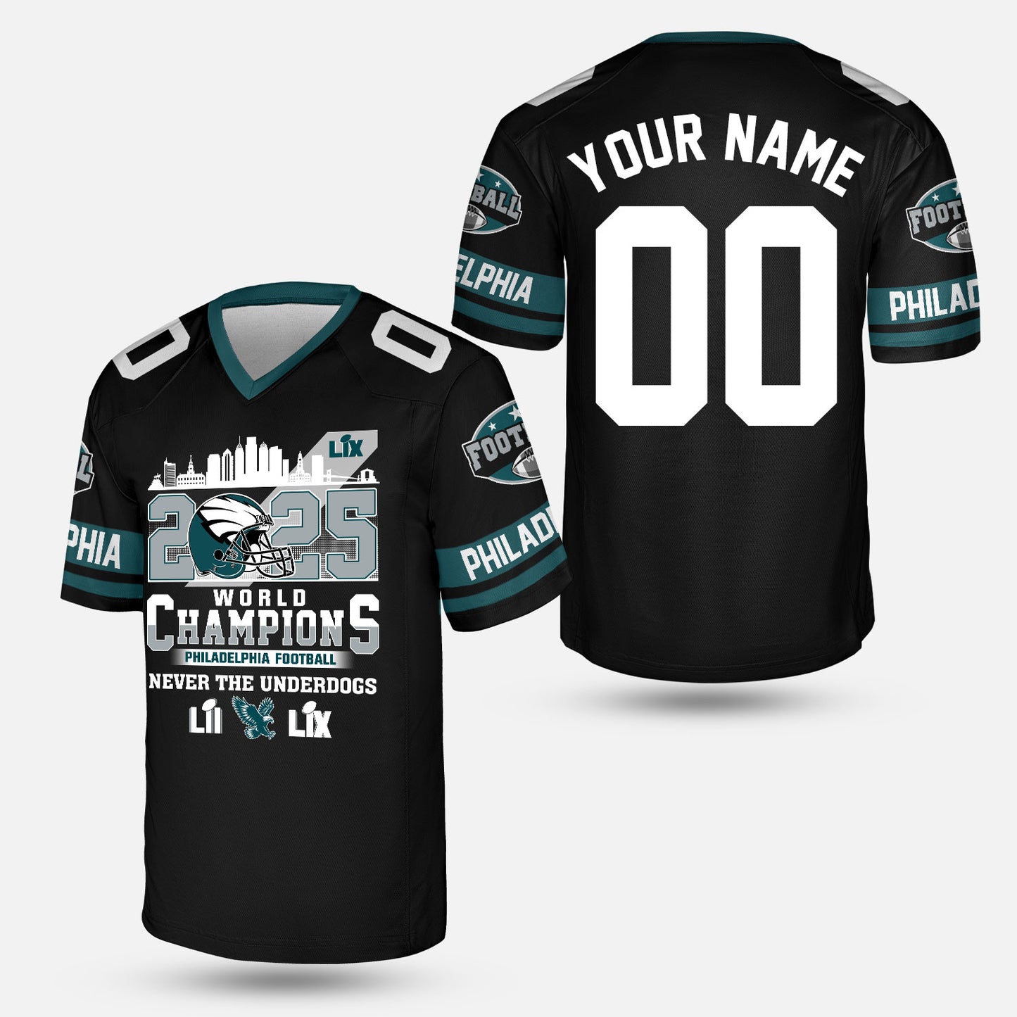 Customized Philadelphia Football LIX 2025 World Champions Baseball Jersey, Super LIX Champions Philadelphia Football Apparel - AOP