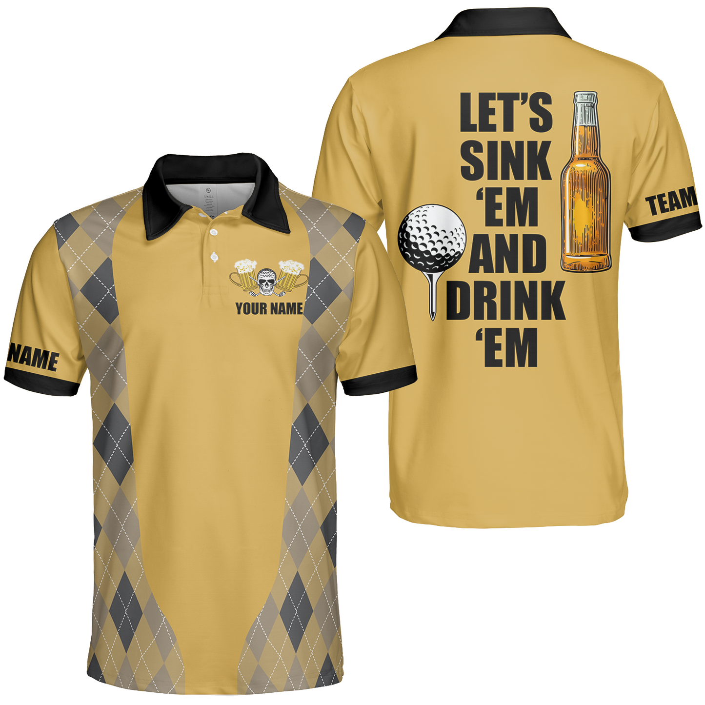 Plaid Pattern Golf Beer Men Polo Shirt, Let's Sink 'Em And Drink 'Em Golf Polo Shirt, Golf Gift Idea For Beer Lovers