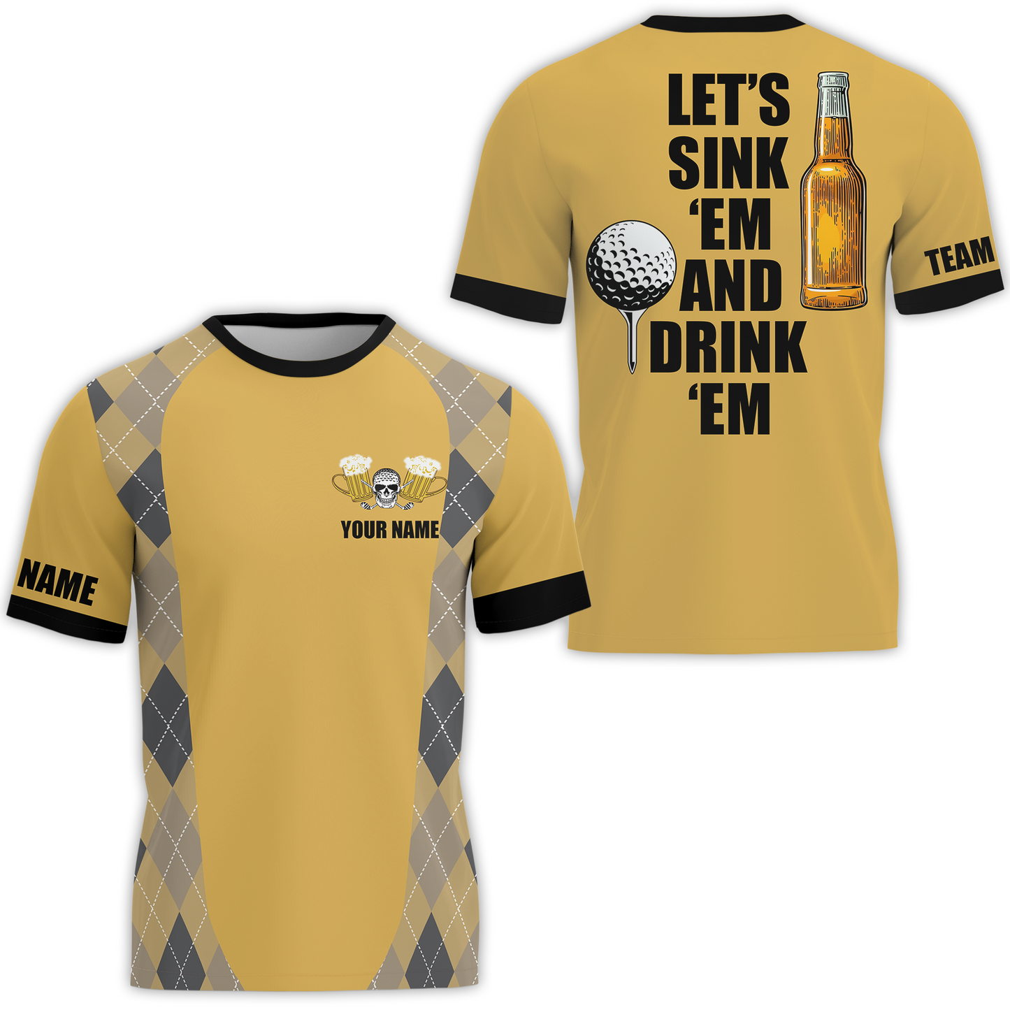 Plaid Pattern Golf Beer Men Polo Shirt, Let's Sink 'Em And Drink 'Em Golf Polo Shirt, Golf Gift Idea For Beer Lovers