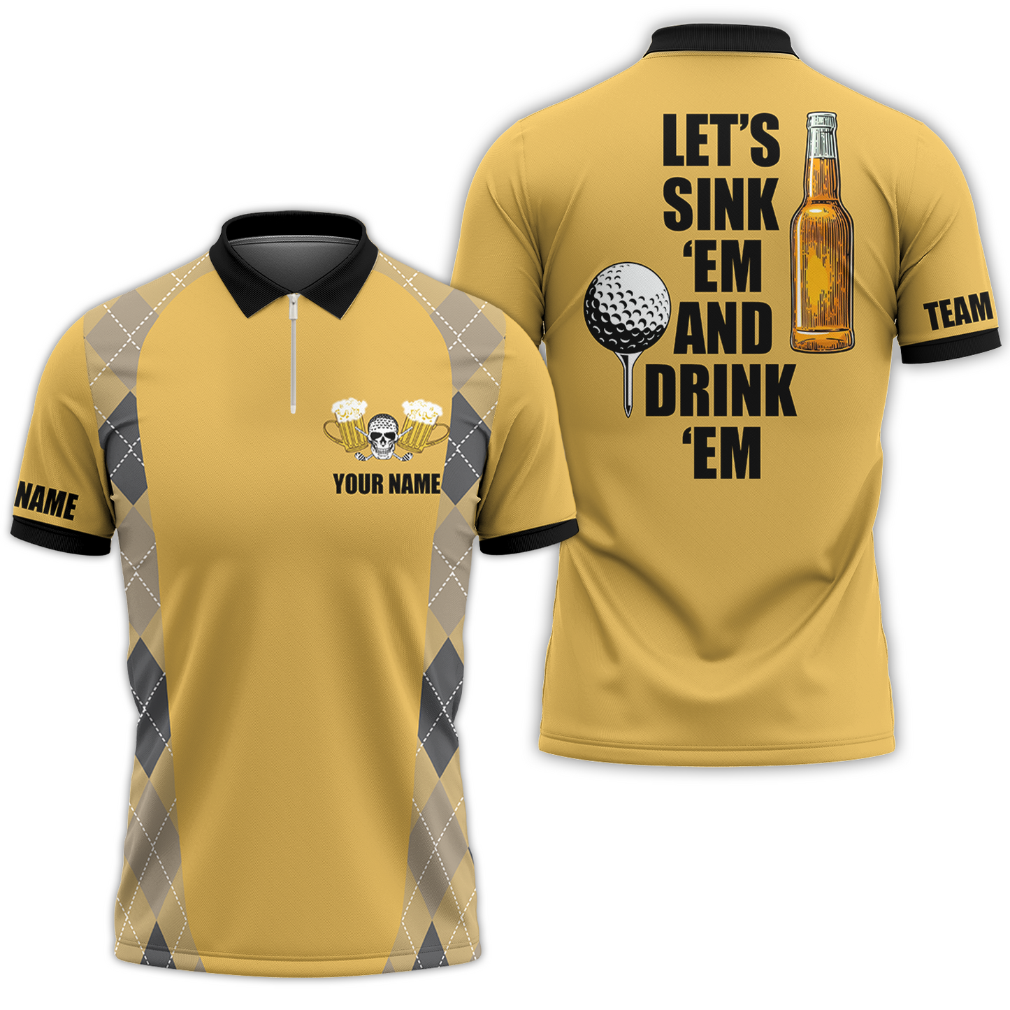 Plaid Pattern Golf Beer Men Polo Shirt, Let's Sink 'Em And Drink 'Em Golf Polo Shirt, Golf Gift Idea For Beer Lovers