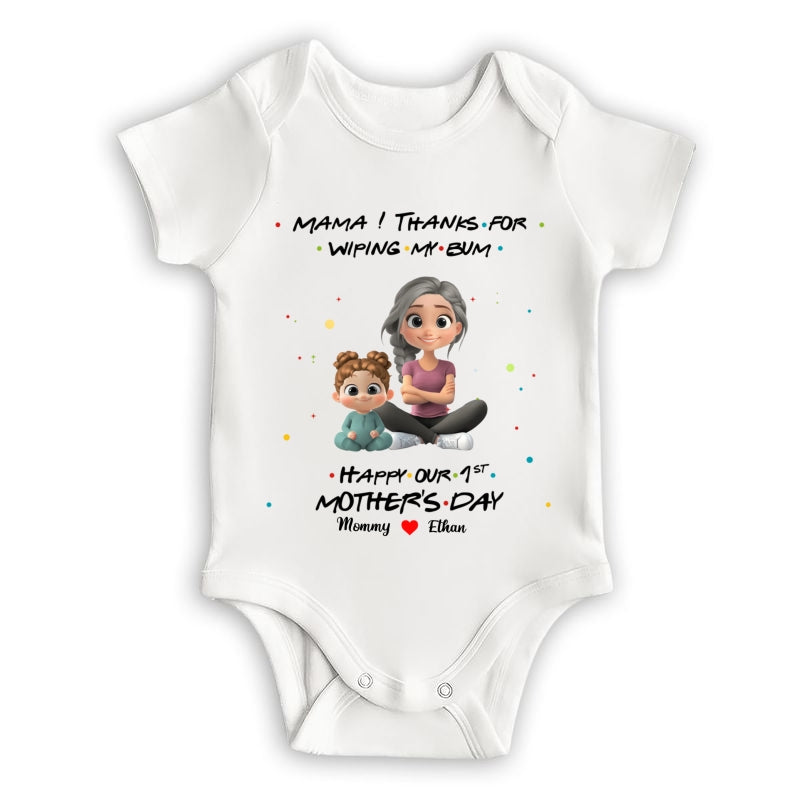 Personalized First Mother's Day Thank Mommy For Wiping My Bum Baby Onesie Gift For Mom, Grandma, Baby Newborn - HN31