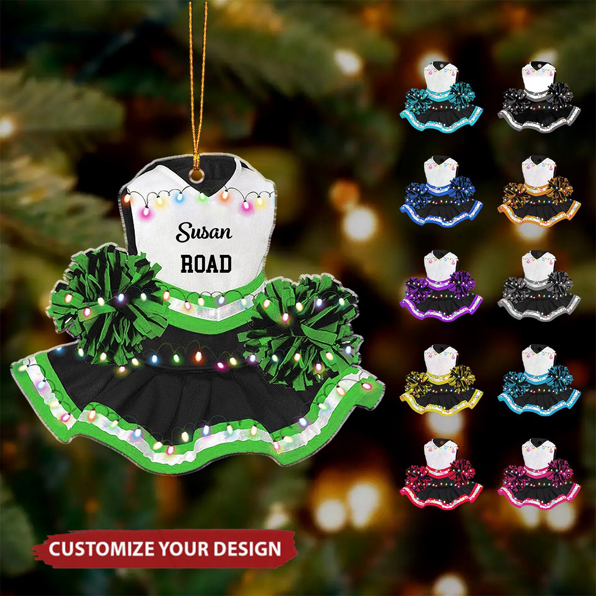 Personalized Cheerleading Pom Pom Gear Flat Acrylic Ornament, Meaningful Ornament Gifts For Daughter, Granddaughter