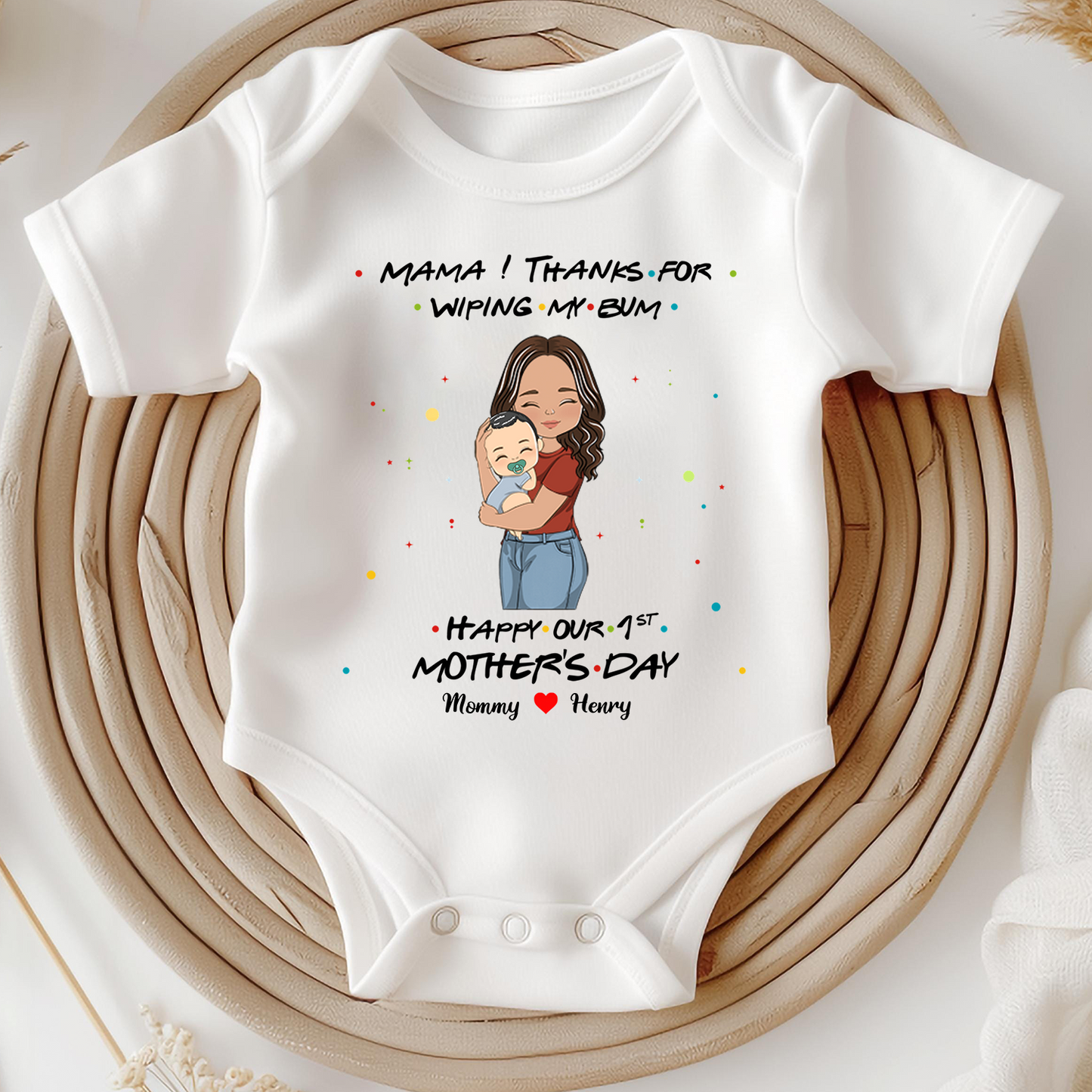 Personalized 1st Mother's Day Thank Mommy For Wiping My Bum Baby Onesie Gift For Mom, Baby Newborn - HN30