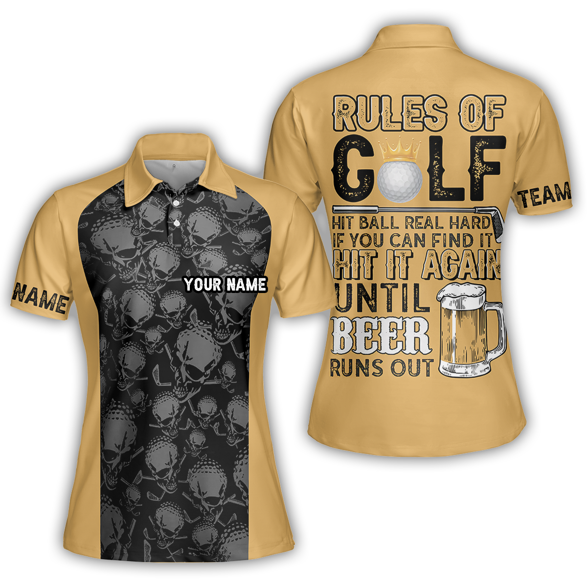 Rules Of Golf Men Polo Shirt, Black And Orange Golfing Shirt With Sayings, Cool Golf Gift For Beer Lovers