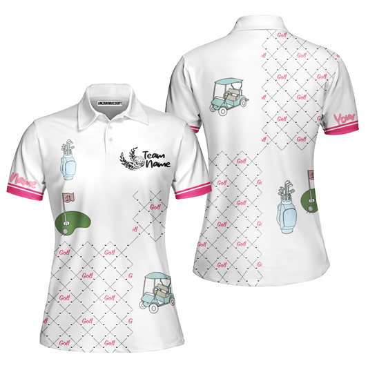 Ready For A Golf Day Golf Short Sleeve Women Polo Shirt, White And Pink Golf Shirt For Ladies - Gift For Golfer