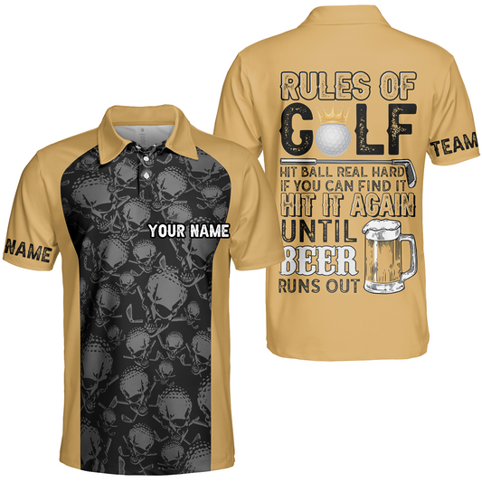 Rules Of Golf Men Polo Shirt, Black And Orange Golfing Shirt With Sayings, Cool Golf Gift For Beer Lovers