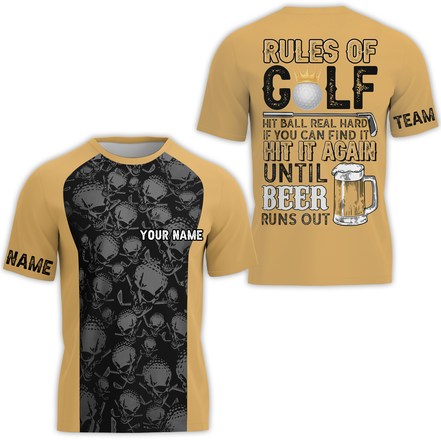 Rules Of Golf Men Polo Shirt, Black And Orange Golfing Shirt With Sayings, Cool Golf Gift For Beer Lovers