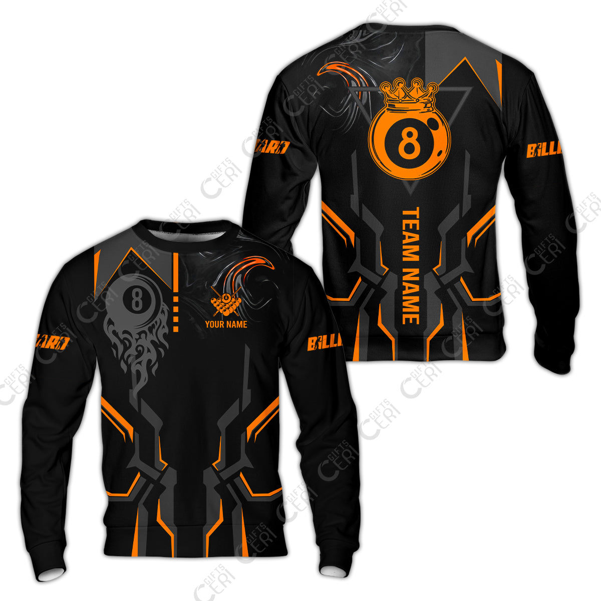 Customized 8 Ball Pool Sweatshirt, 8-Ball Liquid Effect Smoke, Billiard Jerseys