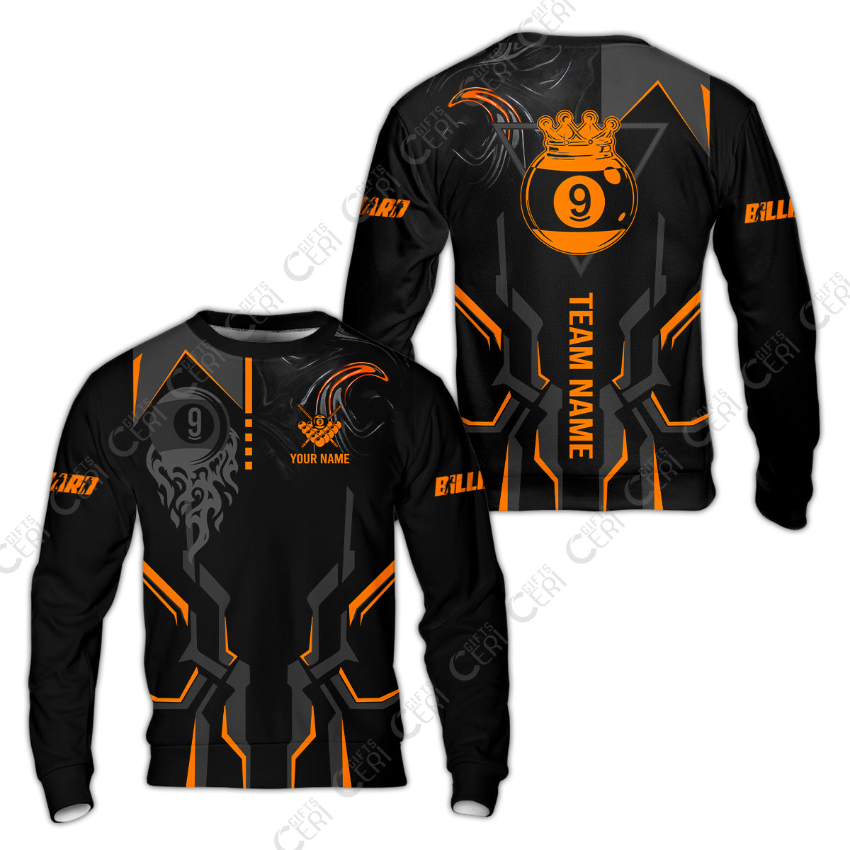 Customized 9 Ball Pool Sweatshirt, 9-Ball Liquid Effect Smoke, Billiard Jerseys