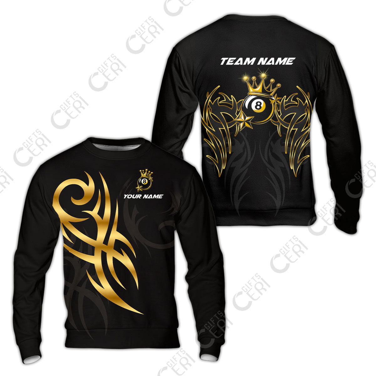 Customized 8 Ball Pool Sweatshirt, Billiard 8-Ball Crown And Stars, Billiards Jerseys