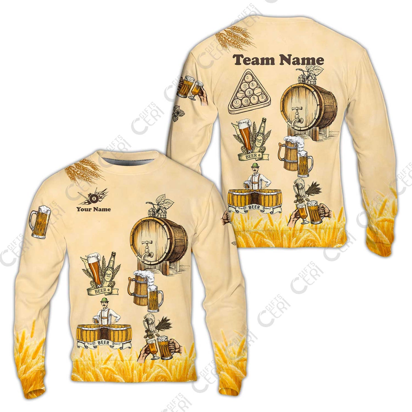 Customized 8 Ball Pool Sweatshirt, Beer 3 Scale Billiard 8-Ball, Personalized Billiards Jersey