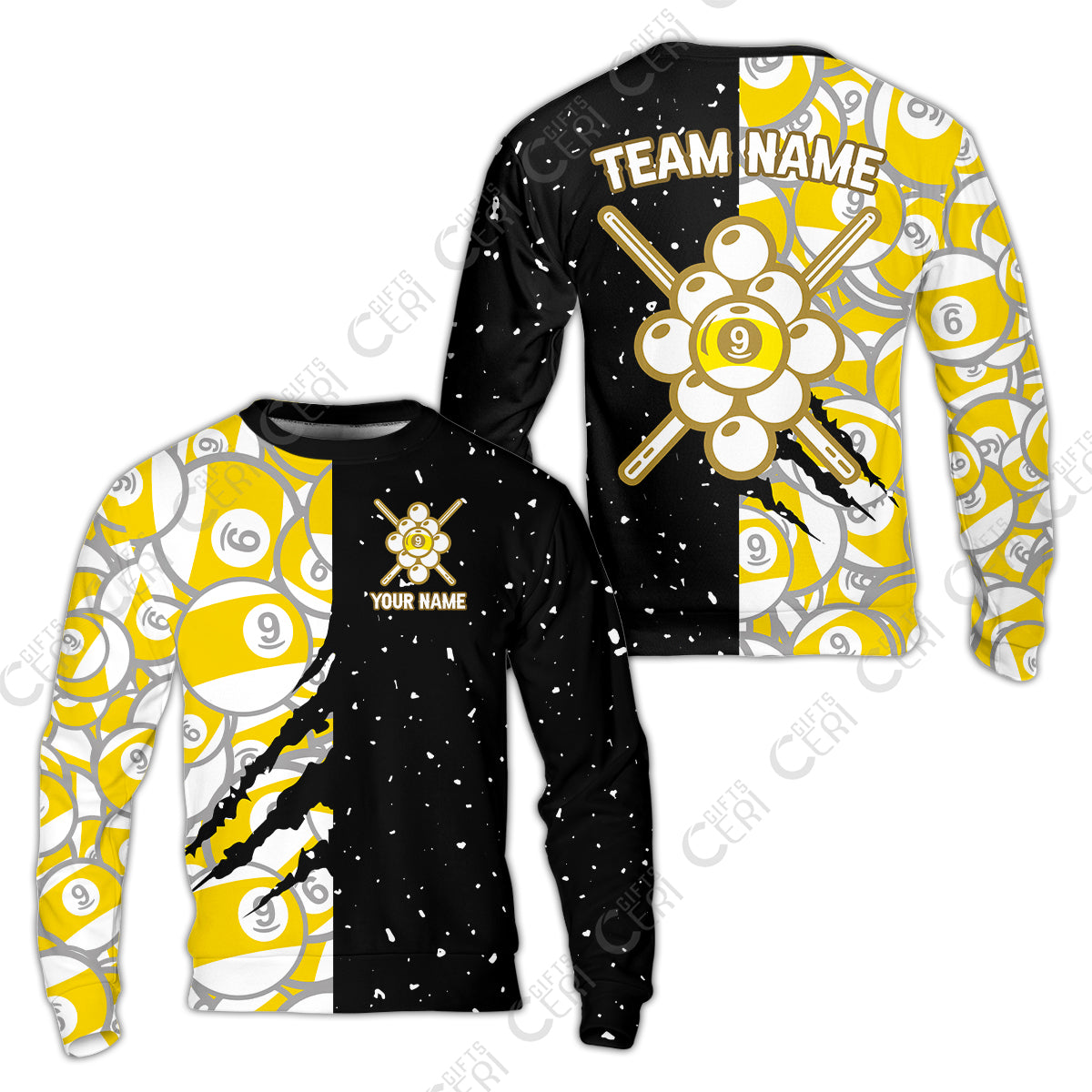 Customized Billiards Sweatshirt, Splatter And Claw-Mark Effects 9 Ball Jersey