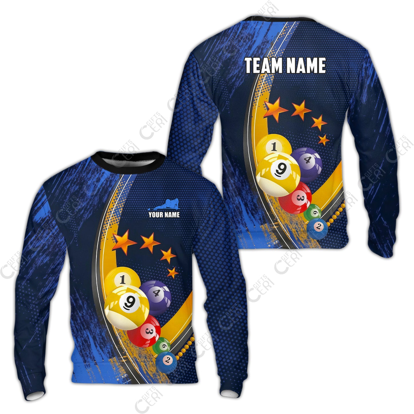 Customized 9 Ball Pool Sweatshirt, Brush Paint Billiards 9-Ball, Personalized Billiards Jersey
