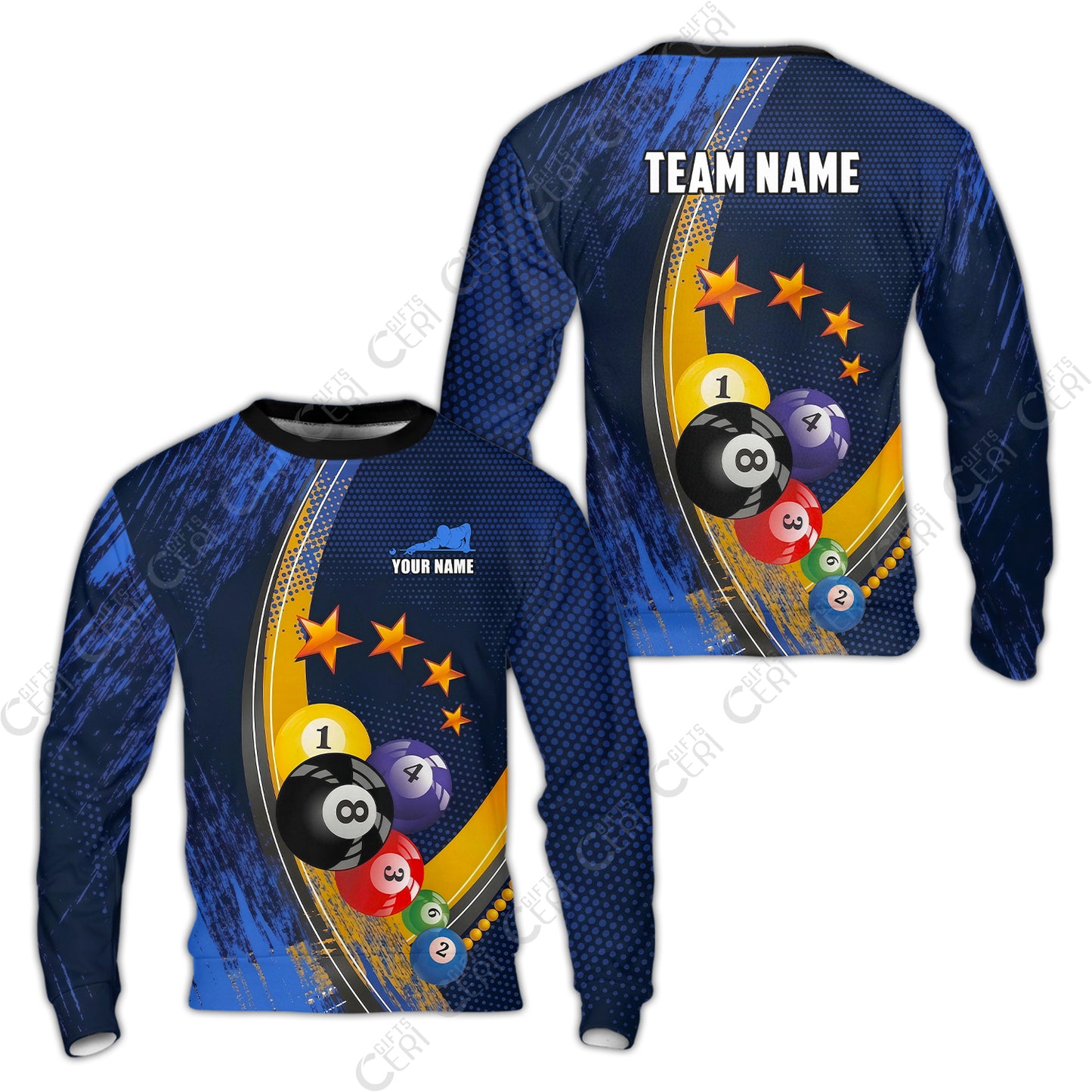Customized 8 Ball Pool Sweatshirt, Brush Paint Billiards 8-Ball, Personalized Billiards Jersey
