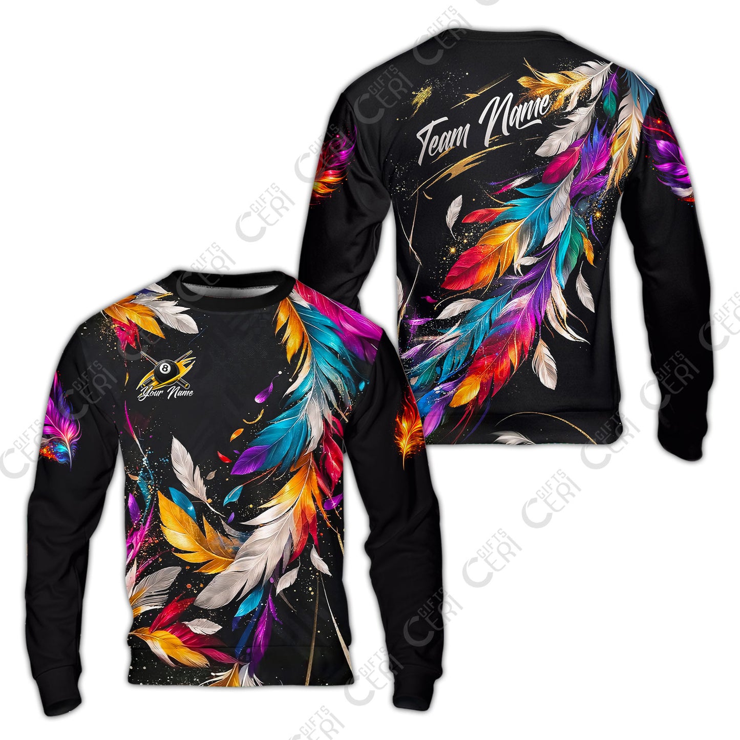 Customized 8 Ball Pool Sweatshirt, Feather Splash Billiard 8-Ball, Personalized Billiards Jersey