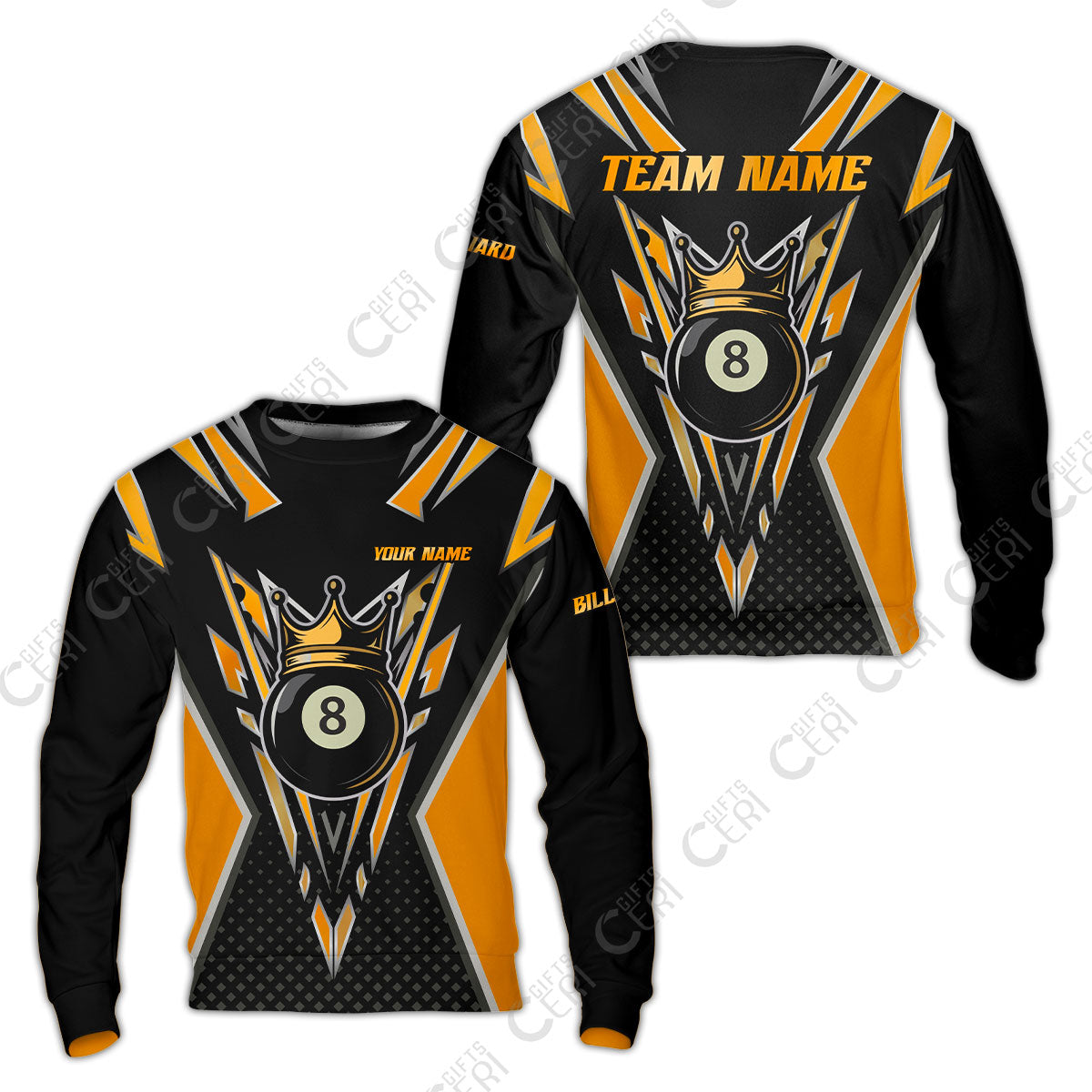 Customized 8 Ball Pool Sweatshirt, Billiard 8-Ball Crown, Billiard Jerseys