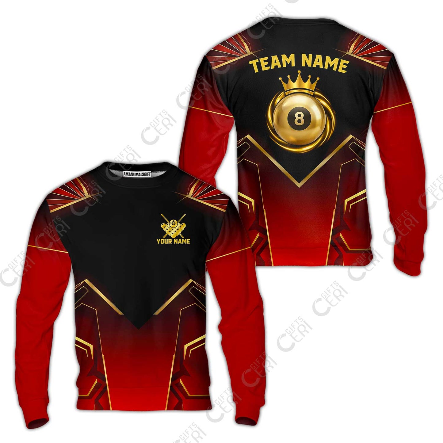 Customized 8 Ball Pool Sweatshirt, Tech-Futuristic 3 Scale 8-Ball, Personalized Billiards Jersey