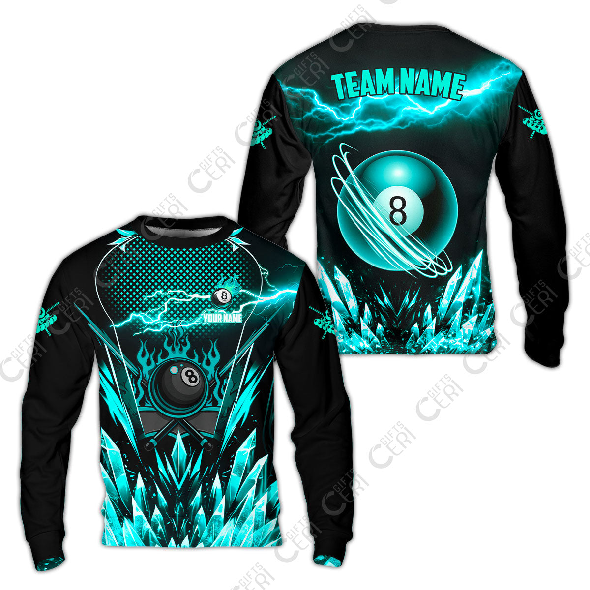 Customized 8 Ball Pool Sweatshirt, Electric Lightning Crystal, Billiards Jerseys