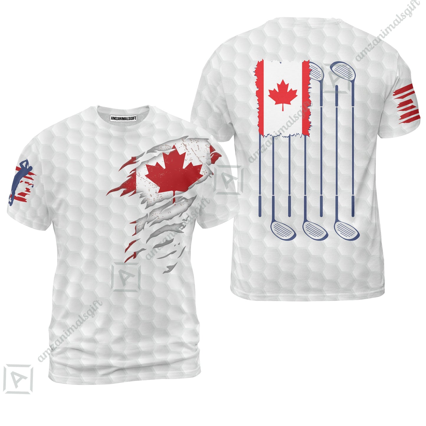Golf Canada Flag Long Polo Shirt, Red Maple Leaf Golfing Shirt, Canadian Golf Long Polo Shirt